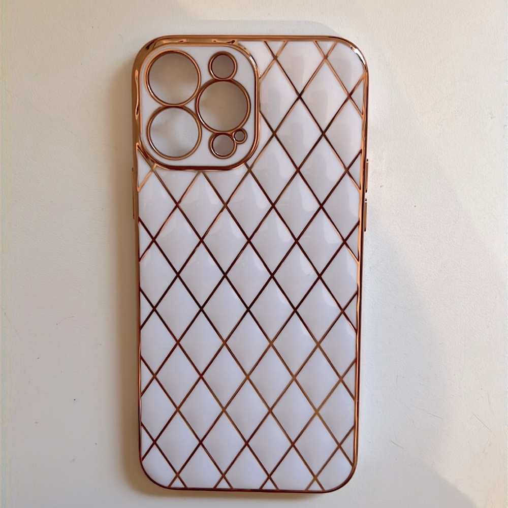 iPhone 13 Pro Max White Gold Geometric Phone Case